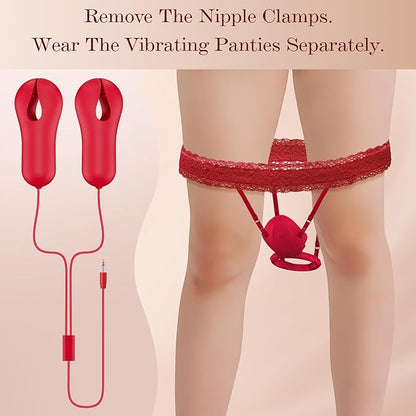 Nipple Clamps Vibrating Panties - Wireless Remote Control Personal Massager with 10 Vibration Modes