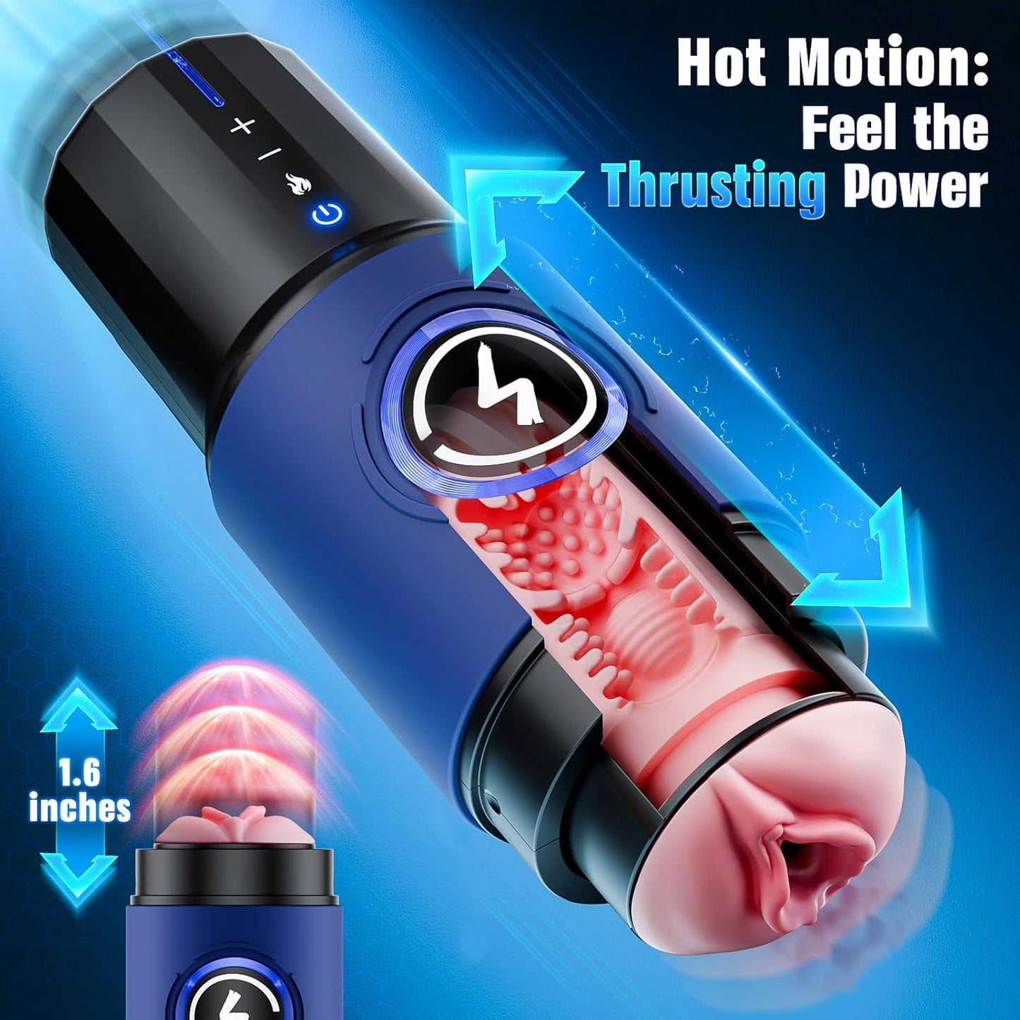 360° Heated App-Controlled Male Masturbator, 5 thrusting speed settings, up to 550 thrusts per minute, equipped with a brushless motor and a magnetic phone mount