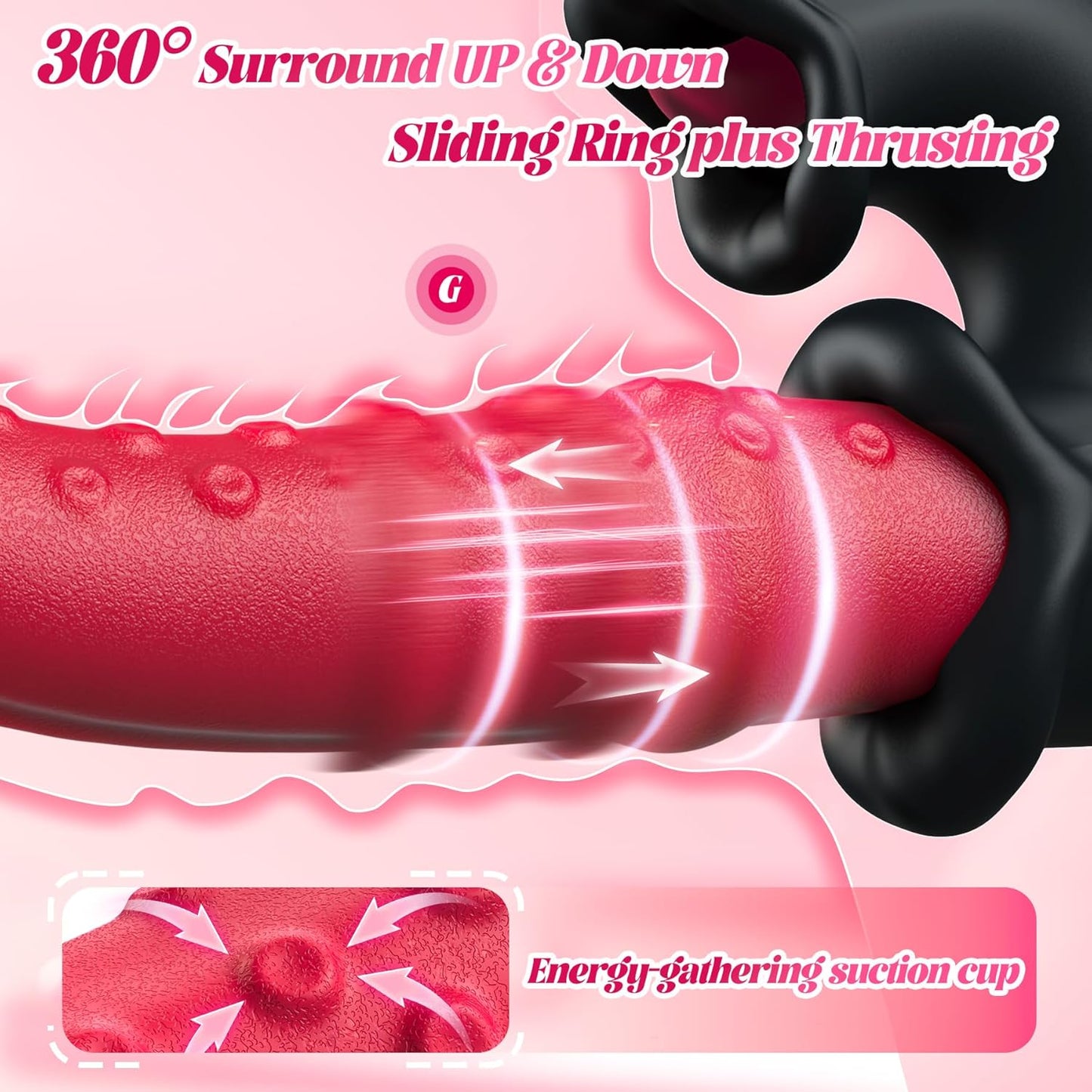 4-in-1 G-Spot Vibrator with 10 Sliding Ring, Vibrating, Thrusting & Licking Modes