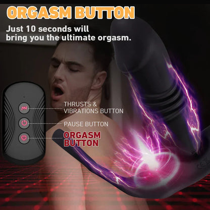 12 Vibrating and 3 Thrusting Dual Cock Rings Prostate Massager