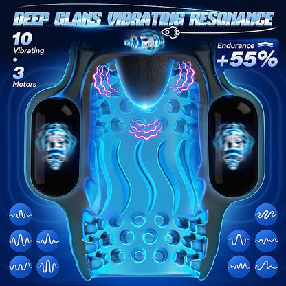 Penis Trainer with 10 Licking Vibrating Modes & 3 Motors Stroker & Smart AI Sync App for 360° Pocket Pussy Wrap, Adult Sex Toy for Men S&M Floggers